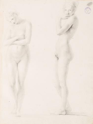 Due nudi stanti; uno di prospetto e l'altro di profilo